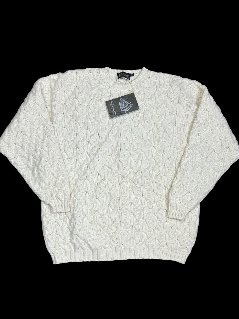 Fisherman Out of Ireland L NEW Cable Crew Neck Sweater Wool Cashmere Chunky